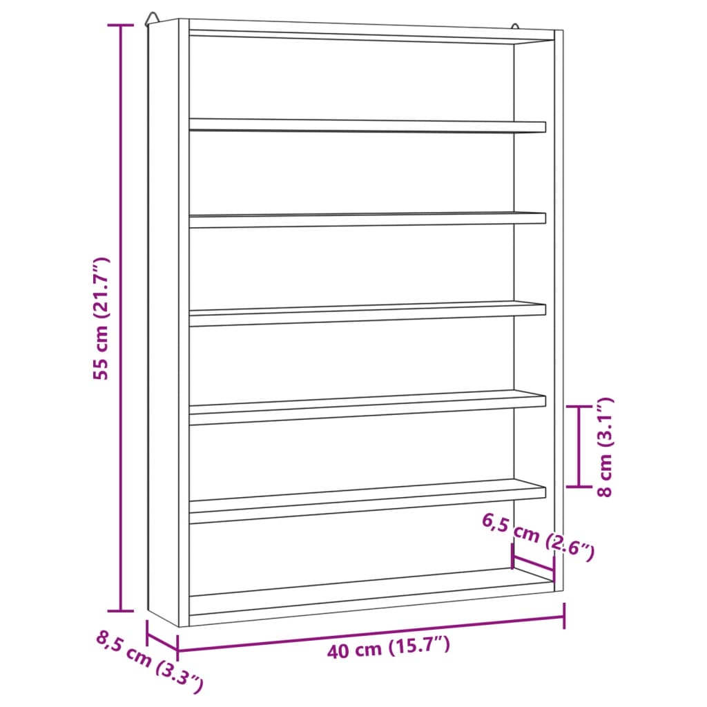 Sammlervitrine aus Holz mit 6 Regalen 40x8,5x55 cm