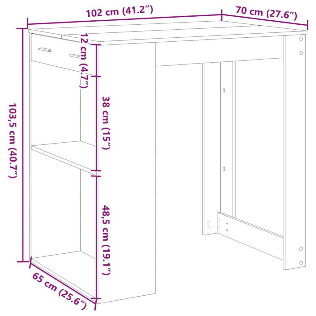 Bartisch Altholz-Optik 102x70x103,5 cm Holzwerkstoff