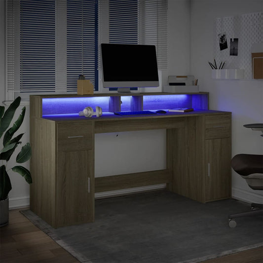 LED-Schreibtisch Sonoma-Eiche 160x55x91 cm Holzwerkstoff