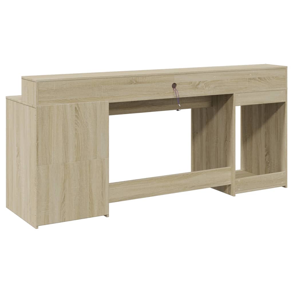 LED-Schreibtisch Sonoma-Eiche 200x55x91 cm Holzwerkstoff