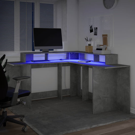 LED-Schreibtisch Betongrau 152x152x91 cm Holzwerkstoff