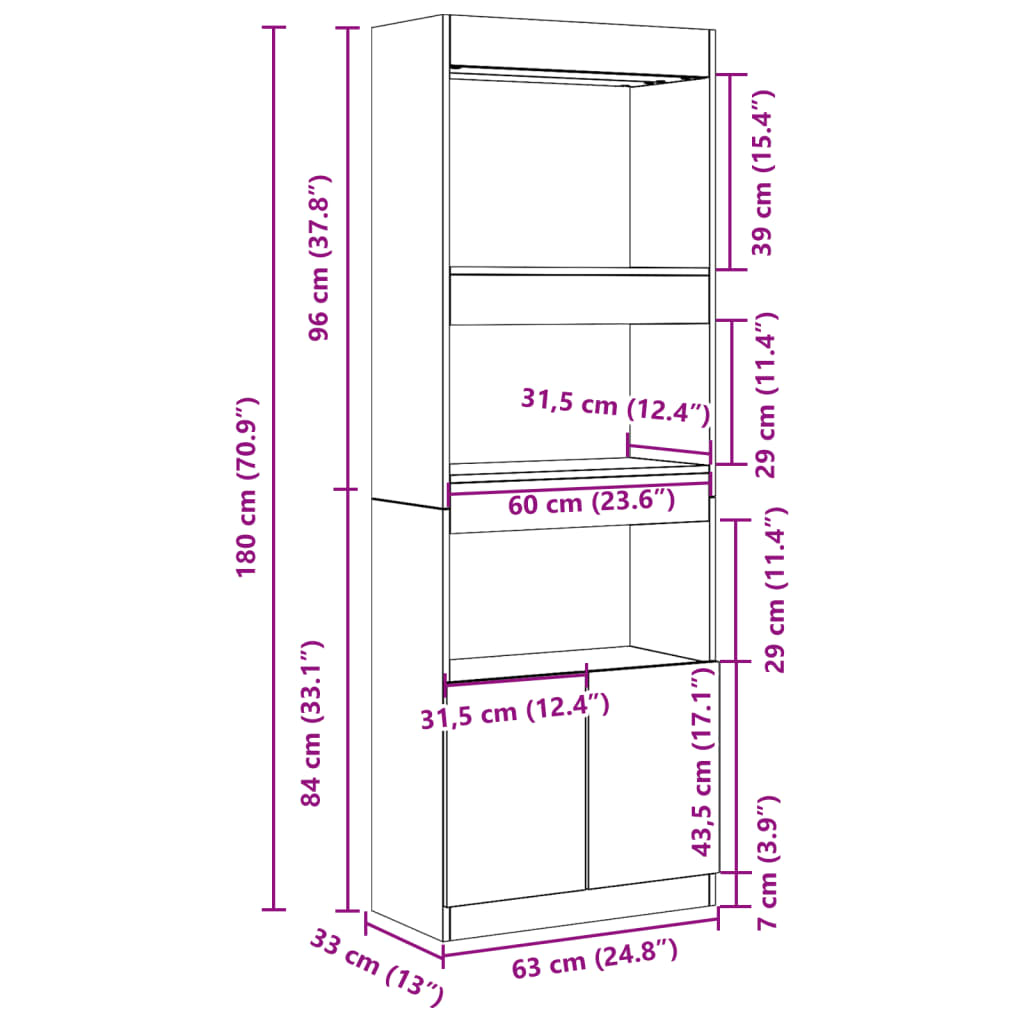 Highboard Altholz-Optik 63x33x180 cm Holzwerkstoff