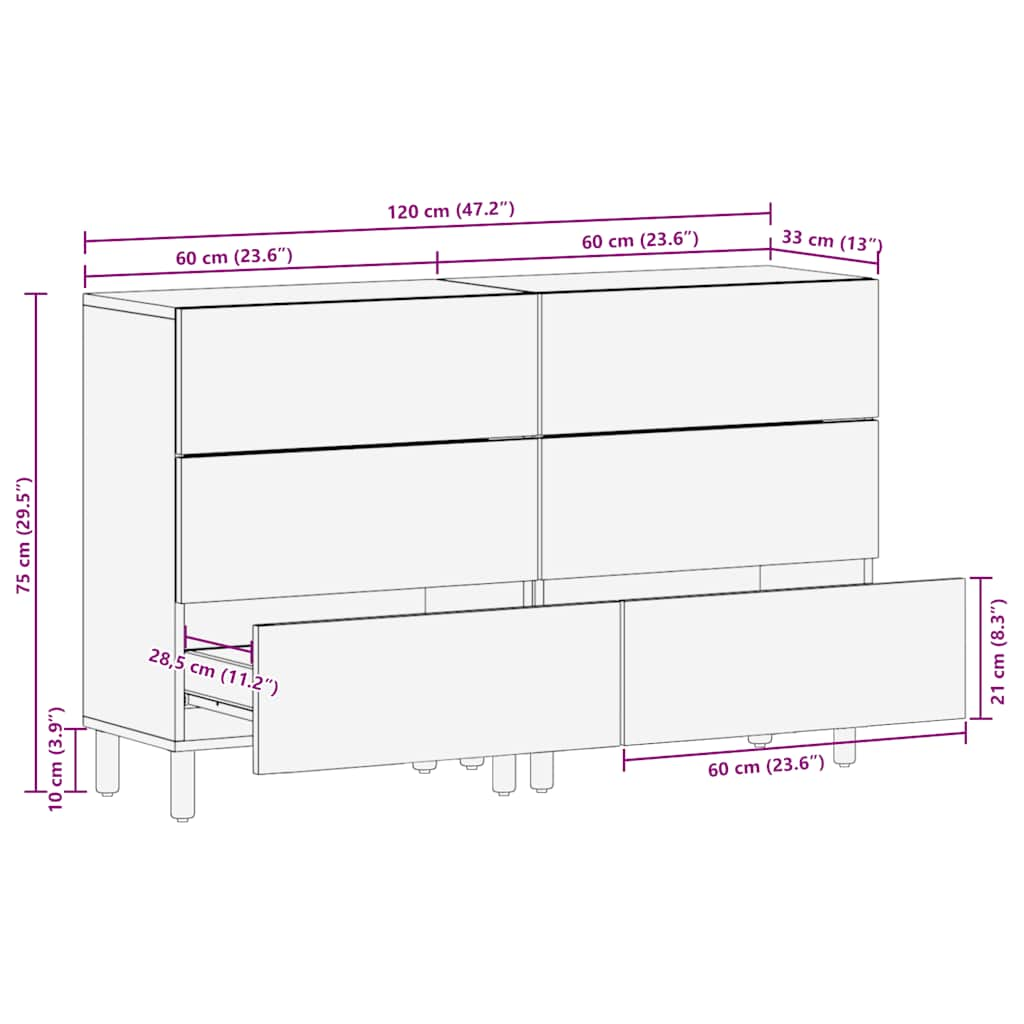 Sideboards 2 Stk. Braun 60x33x75 cm Massivholz Mango