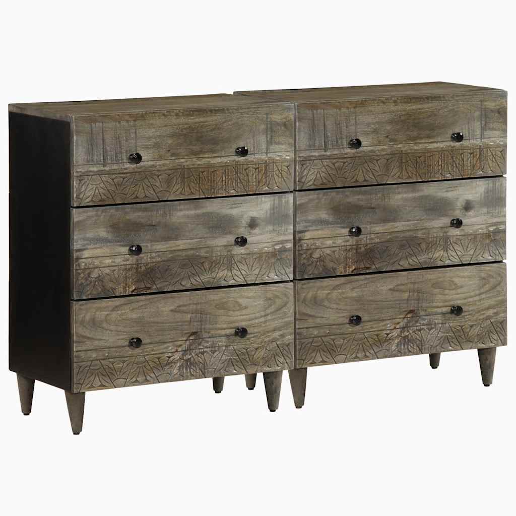 Sideboards 2 Stk. Hellgrau 60x33,5x75 cm Massivholz Mango