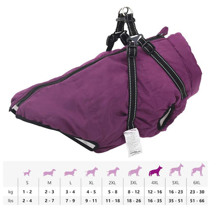 Hundemantel mit Geschirr Wasserdicht Reflektierend Lila 4XL