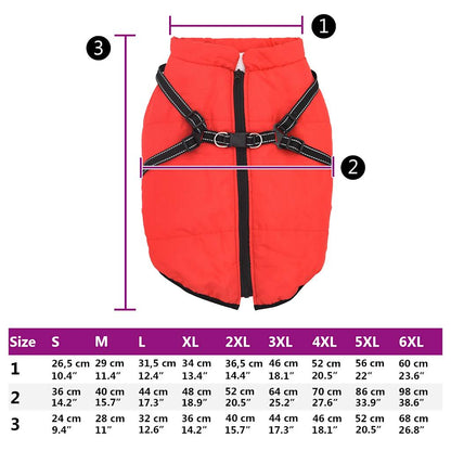 Hundemantel mit Geschirr Wasserdicht Reflektierend Rot L48