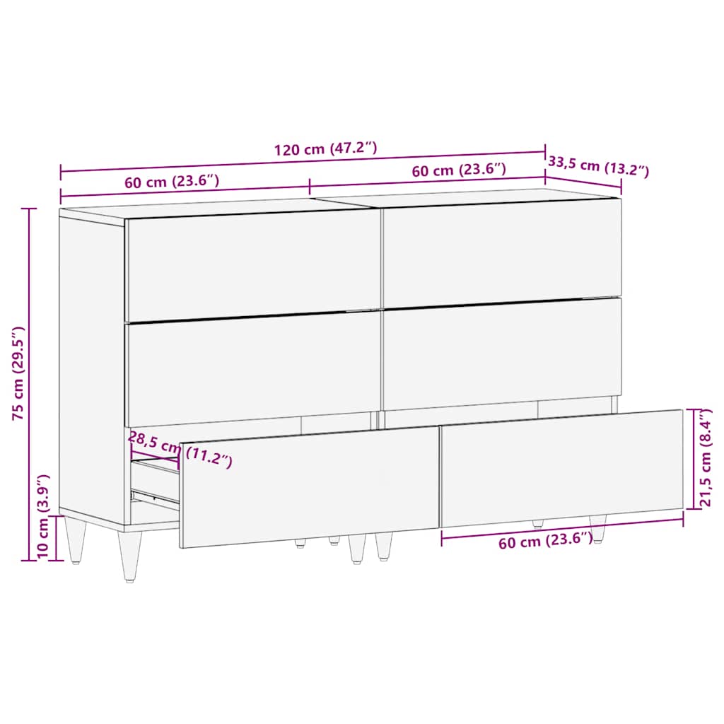 Sideboards mit Blättern 2 Stk. 60x33,5x75 cm Massivholz Mango