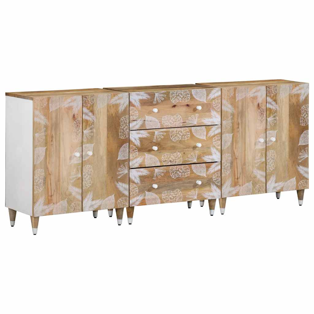 Sideboards mit Blättern 3 Stk. 60x33,5x75 cm Massivholz Mango