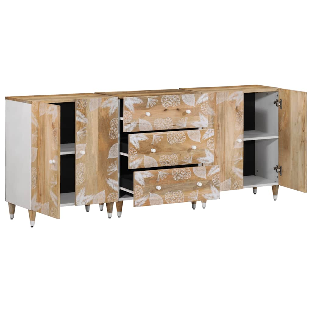 Sideboards mit Blättern 3 Stk. 60x33,5x75 cm Massivholz Mango