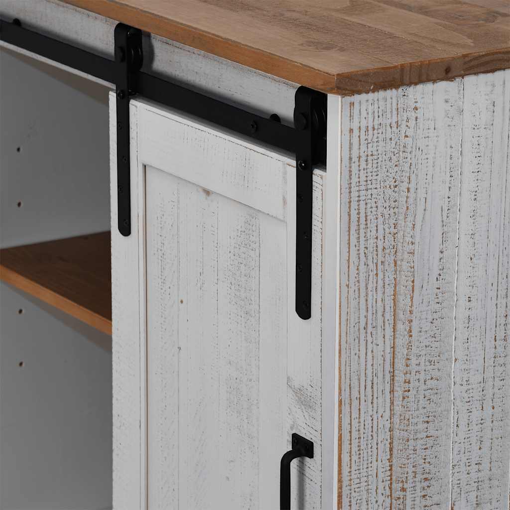 Sideboard HALDEN mit Schiebetür Weiß 80x40x80 cm Massivholz