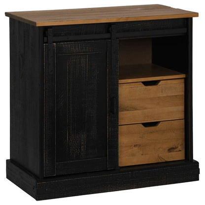 Sideboard HALDEN mit Schiebetür Schwarz 80x40x80 cm Massivholz