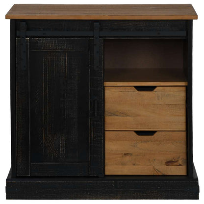 Sideboard HALDEN mit Schiebetür Schwarz 80x40x80 cm Massivholz