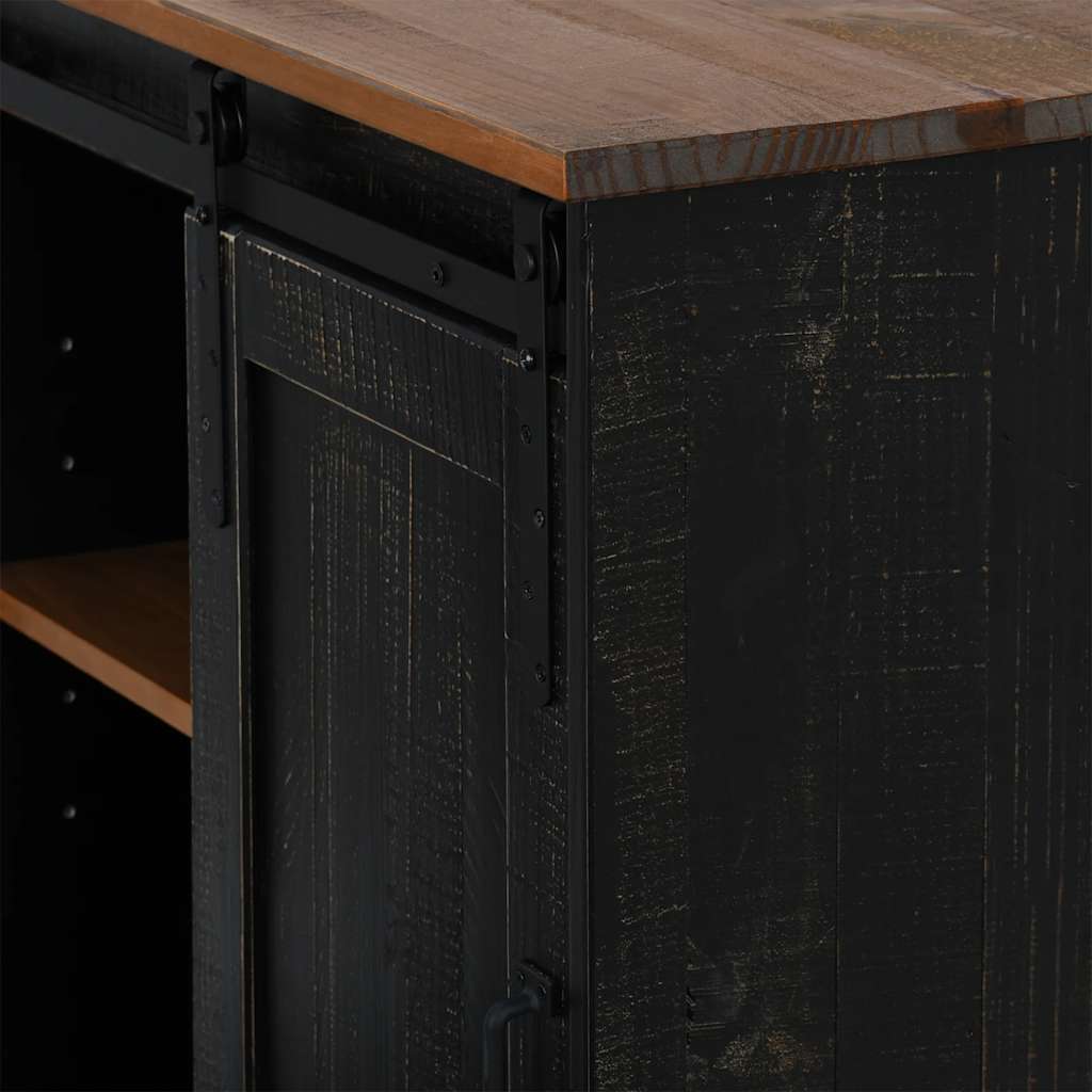 Sideboard HALDEN mit Schiebetür Schwarz 80x40x80 cm Massivholz