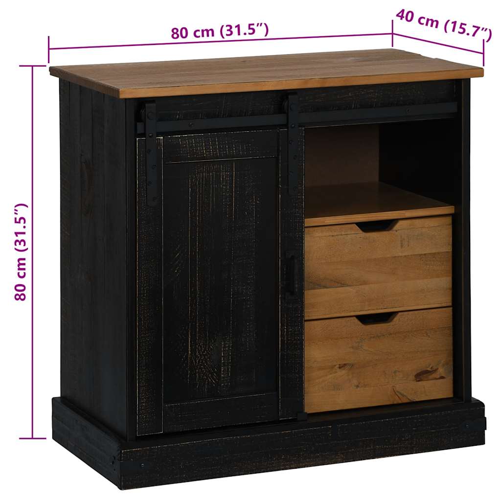 Sideboard HALDEN mit Schiebetür Schwarz 80x40x80 cm Massivholz