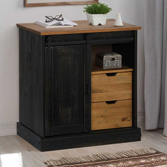 Sideboard HALDEN mit Schiebetür Schwarz 80x40x80 cm Massivholz