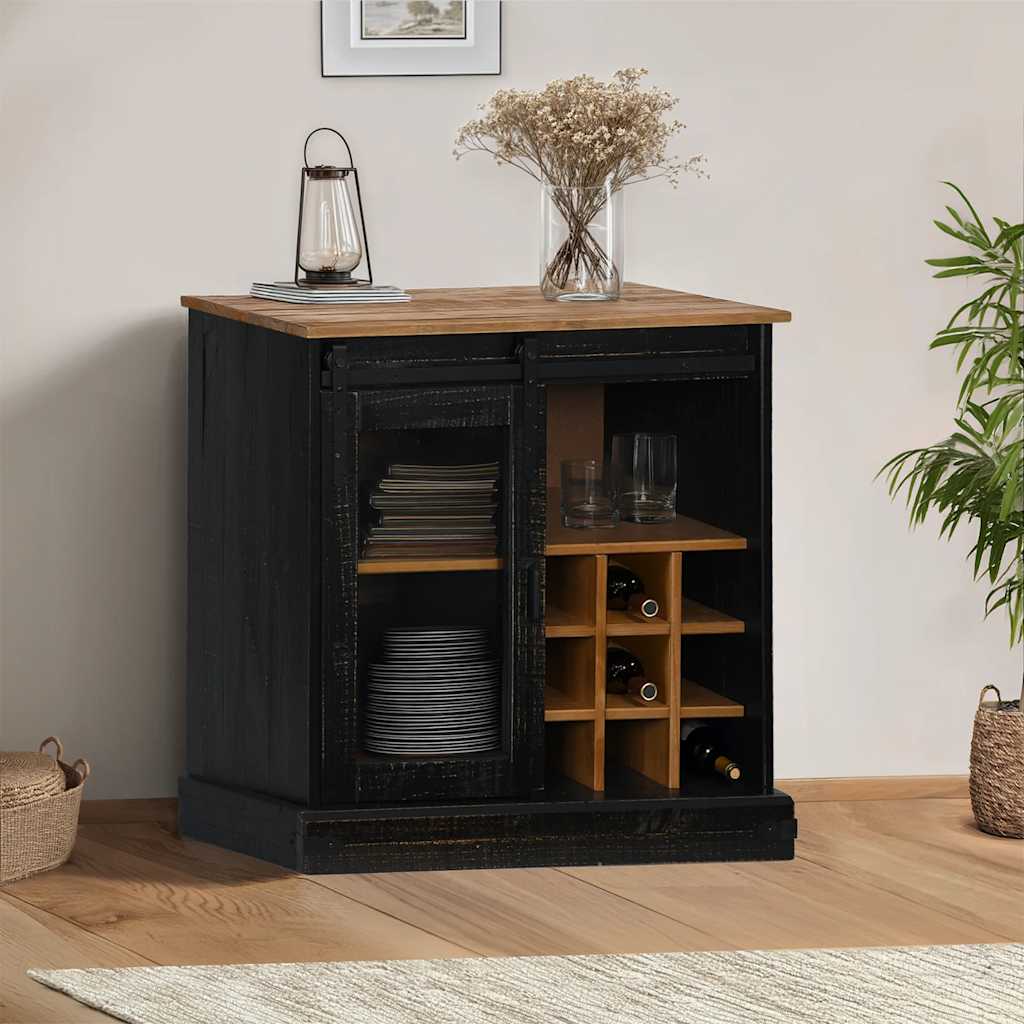 Sideboard HALDEN mit Schiebetür Schwarz 80x40x80 cm Massivholz