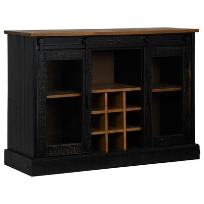 Sideboard HALDEN 2 Schiebetüren Schwarz 112x40x80 cm Massivholz