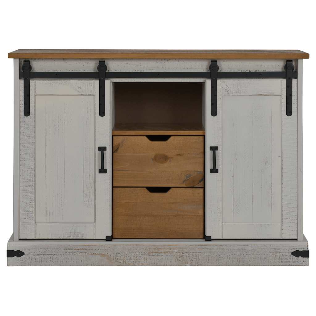 Sideboard HALDEN 2 Schiebetüren Weiß 112x40x80 cm Massivholz