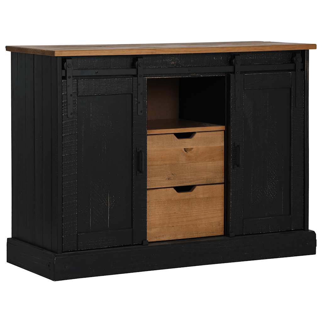 Sideboard HALDEN 2 Schiebetüren Schwarz 112x40x80 cm Massivholz