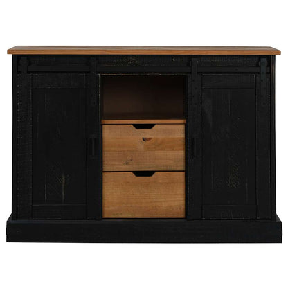 Sideboard HALDEN 2 Schiebetüren Schwarz 112x40x80 cm Massivholz