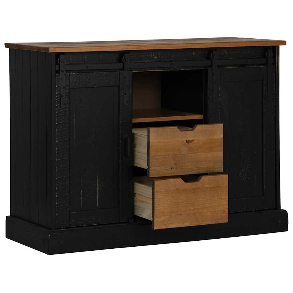 Sideboard HALDEN 2 Schiebetüren Schwarz 112x40x80 cm Massivholz