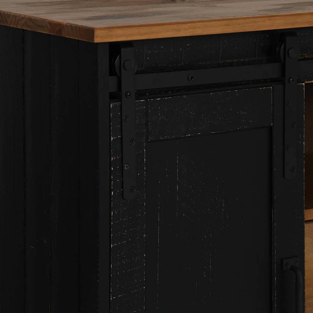 Sideboard HALDEN 2 Schiebetüren Schwarz 112x40x80 cm Massivholz