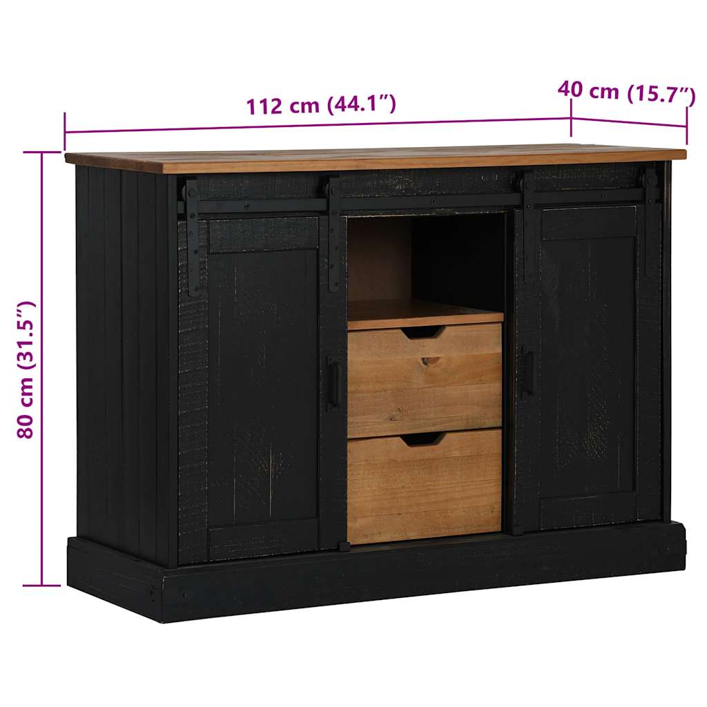 Sideboard HALDEN 2 Schiebetüren Schwarz 112x40x80 cm Massivholz