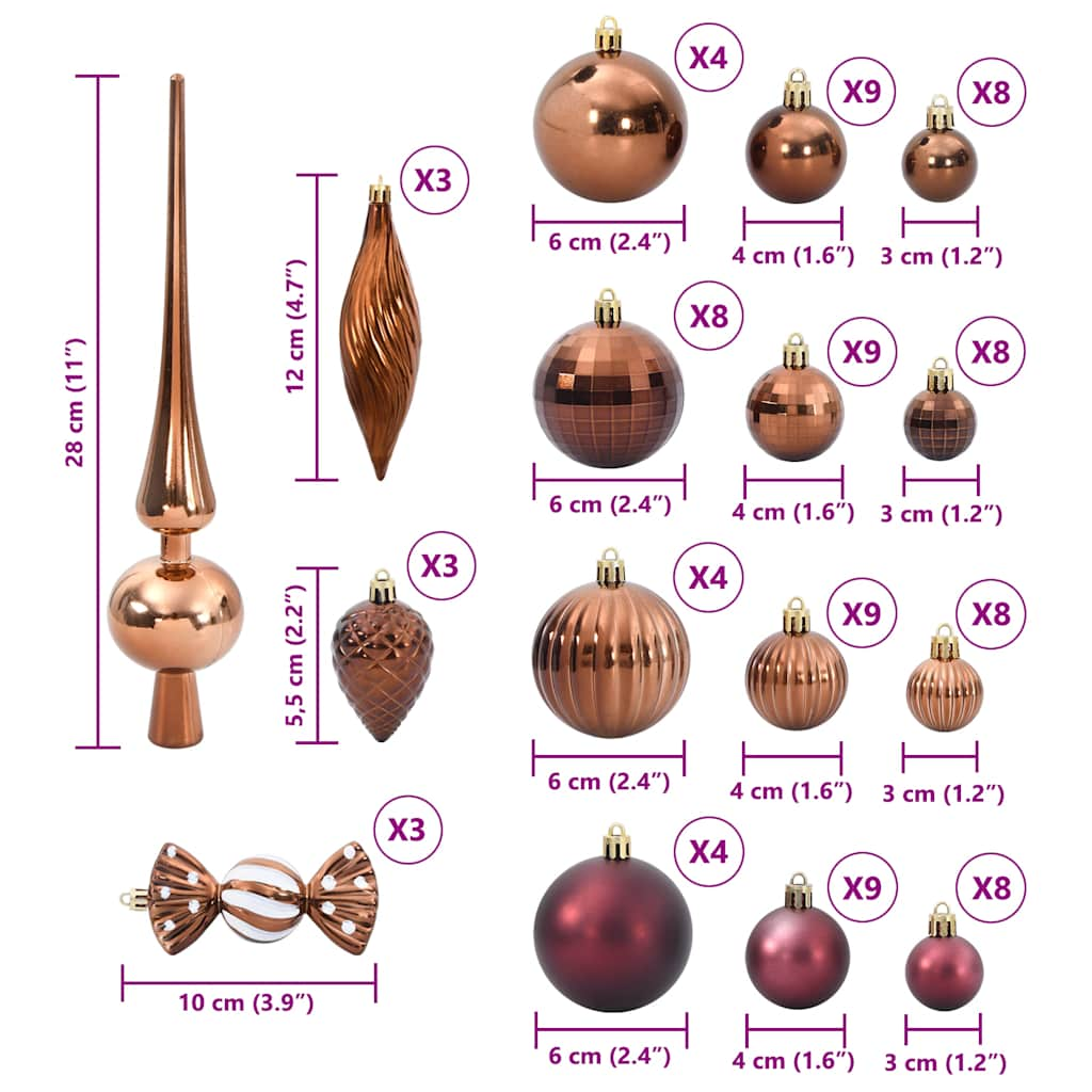 Weihnachtskugeln 98 Stk. Braun Ø3/4/6 cm