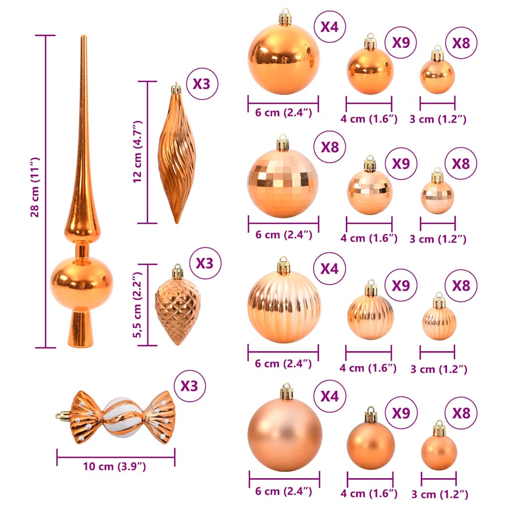 Weihnachtskugeln 98 Stk. Kupferbraun Ø3/4/6 cm