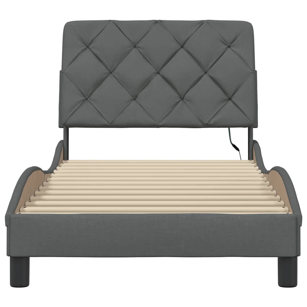Bettgestell mit LED ohne Matratze Dunkelgrau 90x200 cm Stoff
