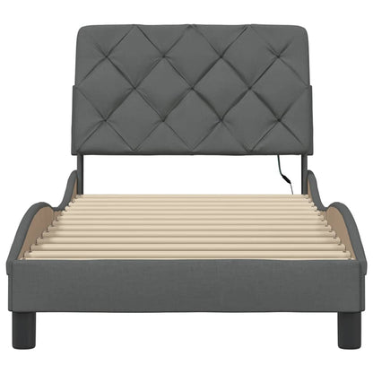 Bettgestell mit LED ohne Matratze Dunkelgrau 90x200 cm Stoff