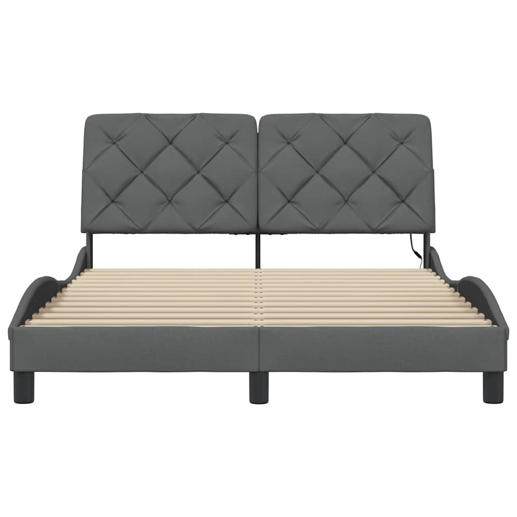 Bettgestell mit LED ohne Matratze Dunkelgrau 140x190 cm Stoff