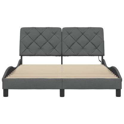 Bettgestell mit LED ohne Matratze Dunkelgrau 140x190 cm Stoff