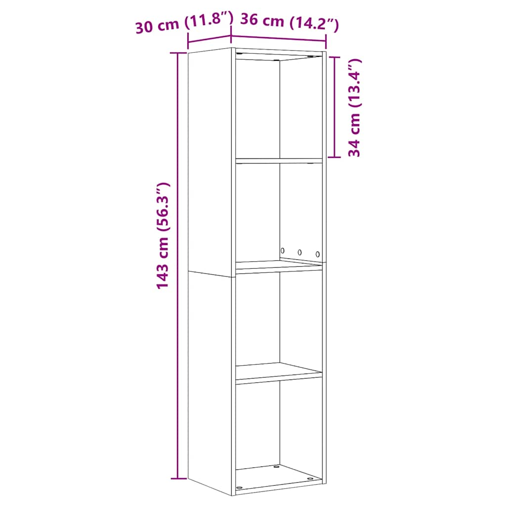 Bücherregal/TV-Schrank Altholz-Optik 36x30x143 cm Holzwerkstoff