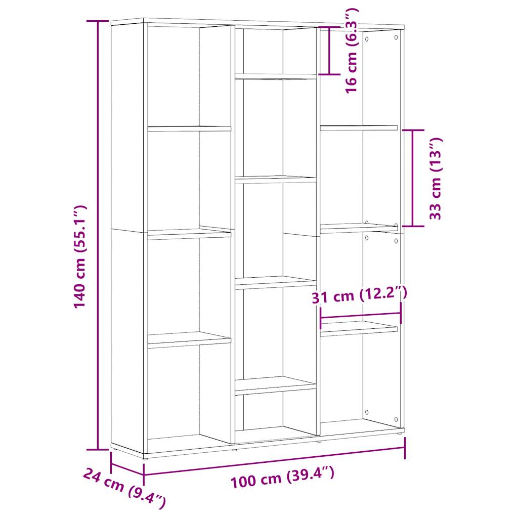 Raumteiler/Bücherregal Altholz-Optik 100x24x140cm Holzwerkstoff