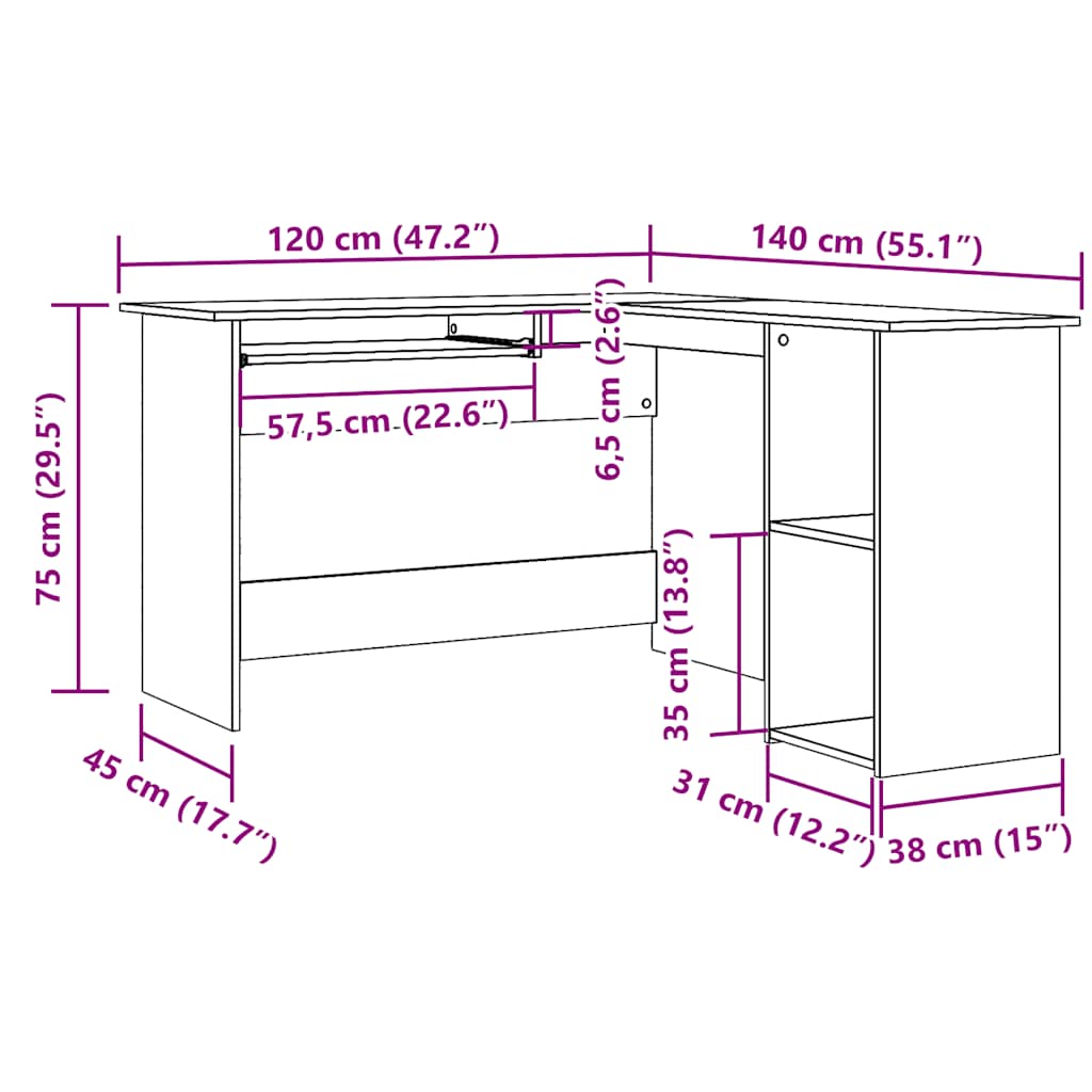 Eckschreibtisch Altholz-Optik 120x140x75 cm Holzwerkstoff