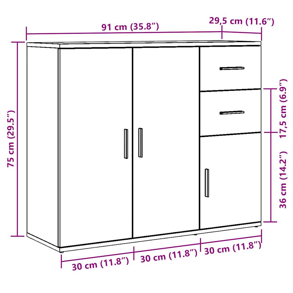 Sideboard Artisan-Eiche 91x29,5x75 cm Holzwerkstoff