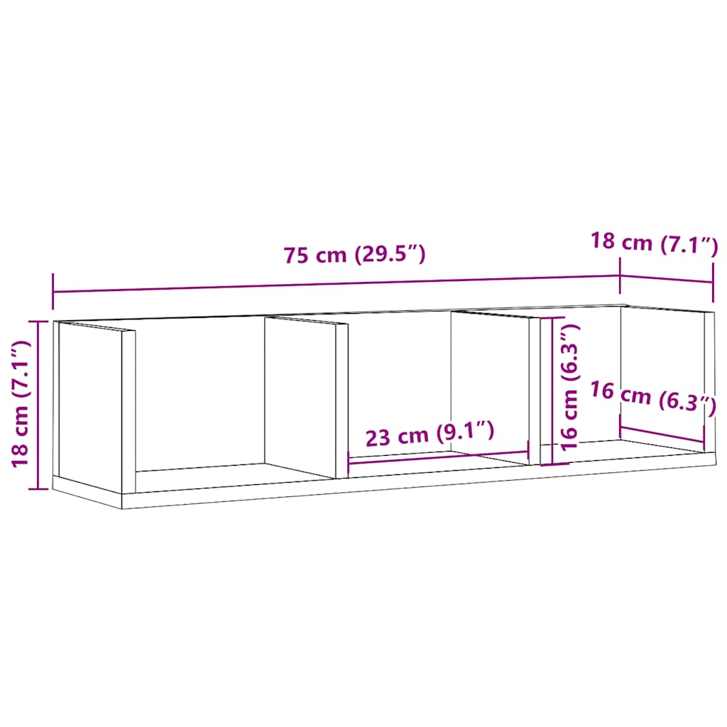 CD-Wandregal Artisan-Eiche 75x18x18 cm Holzwerkstoff