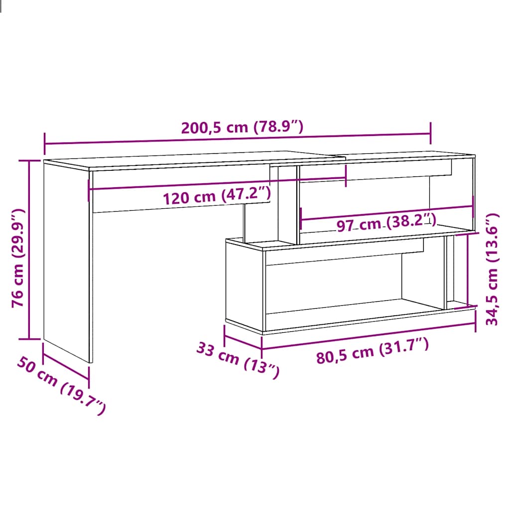 Eckschreibtisch Altholz-Optik 200,5x50x76 cm Holzwerkstoff