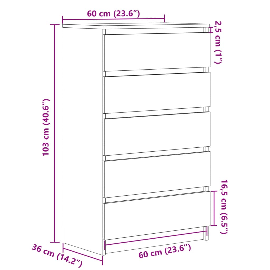 Schubladenschrank Artisan-Eiche 60x36x103 cm Holzwerkstoff