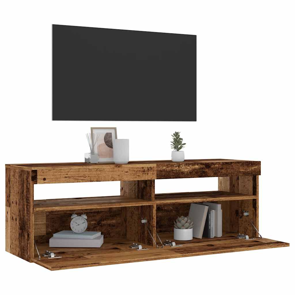 TV-Schrank mit LED Altholz-Optik 120x35x40 cm Holzwerkstoff