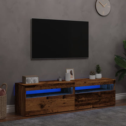 TV-Schränke mit LED-Leuchten 2 Stk. Altholz-Optik Holzwerkstoff