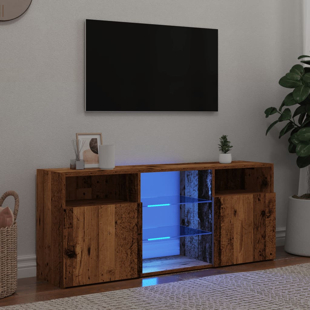 TV-Schrank mit LED-Leuchten Altholz-Optik 120x30x50 cm