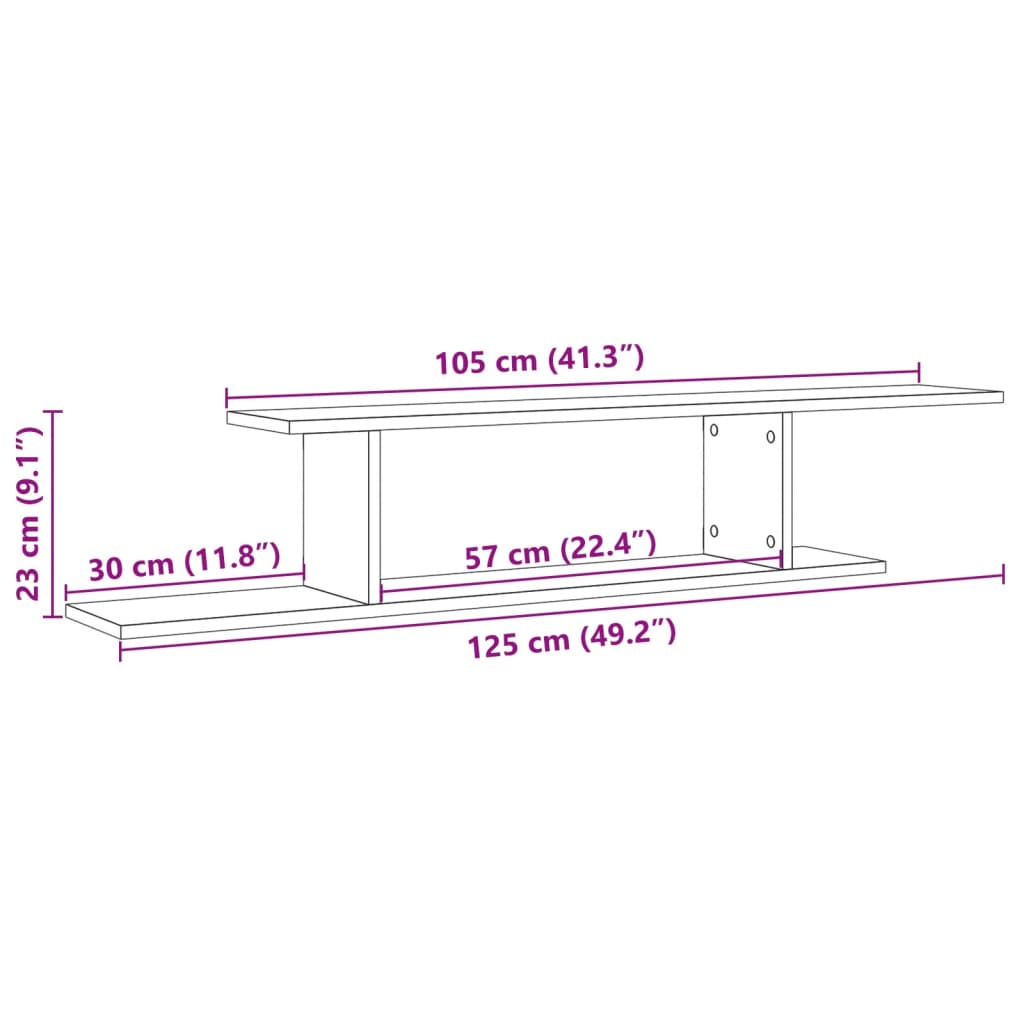 TV-Wandregal Altholz-Optik 125x18x23 cm Holzwerkstoff