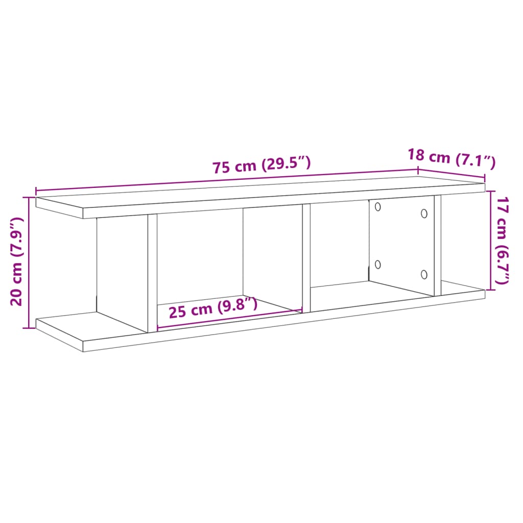 Wandregale 2 Stk. Altholz-Optik 75x18x20 cm Holzwerkstoff