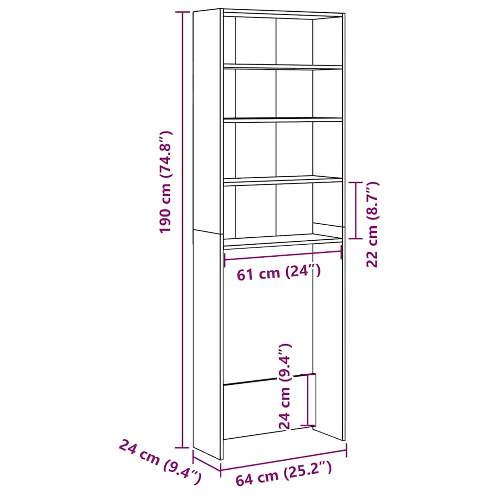 Waschmaschinenregal Altholz-Optik 64x24x190 cm