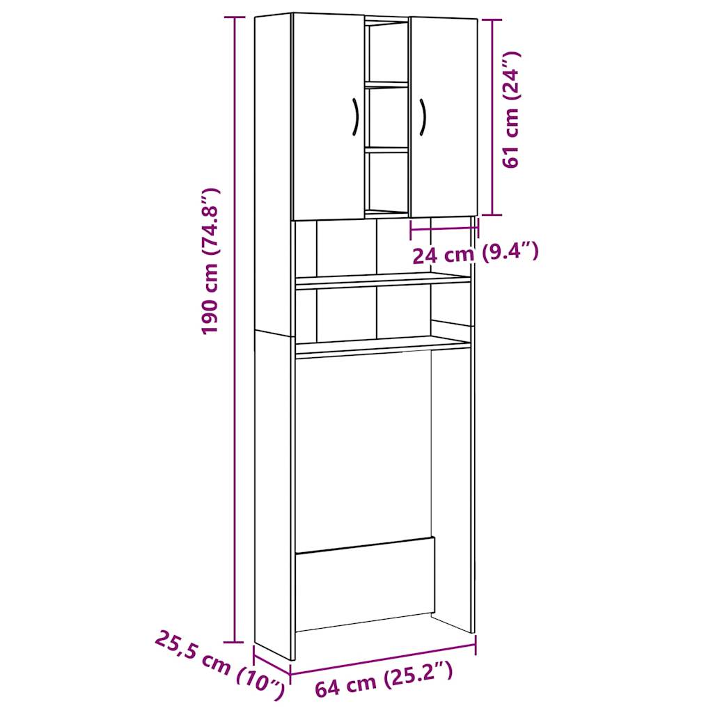 Waschmaschinenschrank Altholz-Optik 64x25,5x190 cm