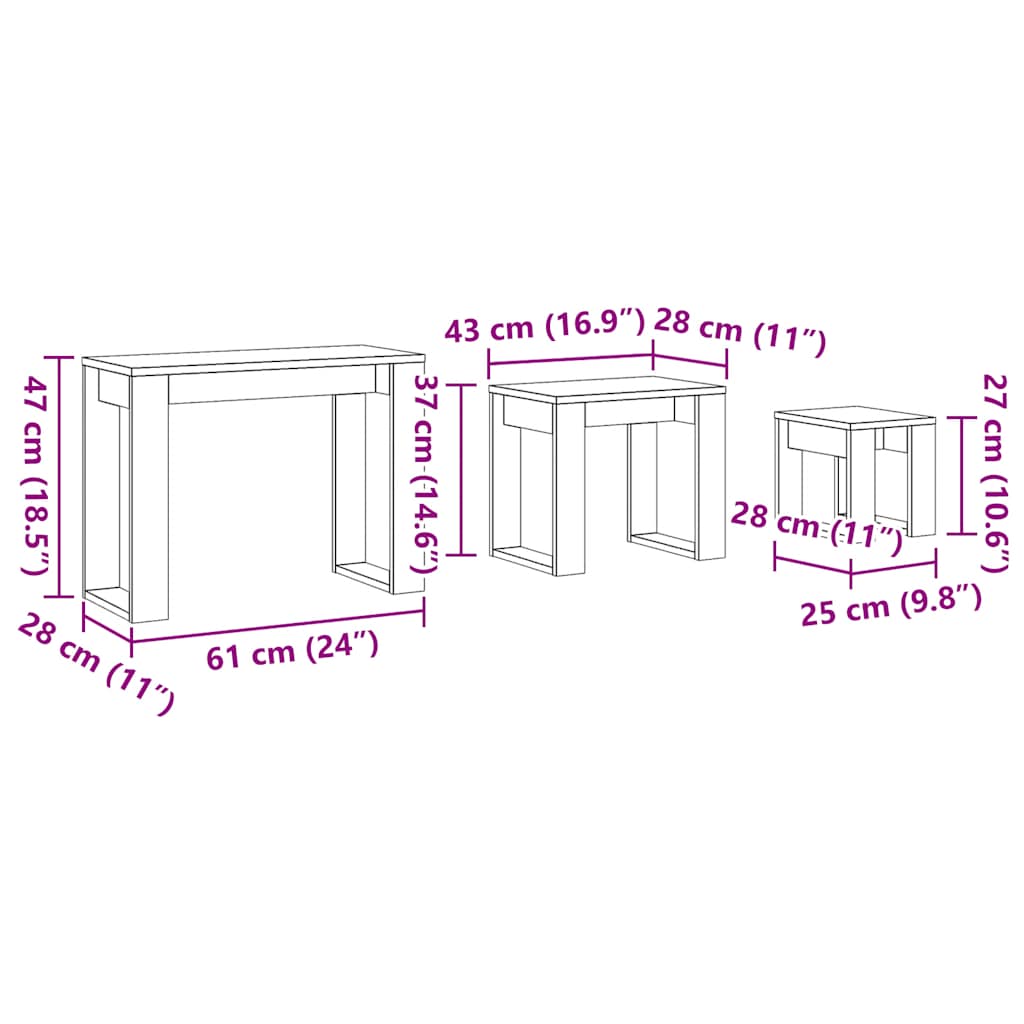 Satztische 3 Stk. Altholz-Optik Holzwerkstoff