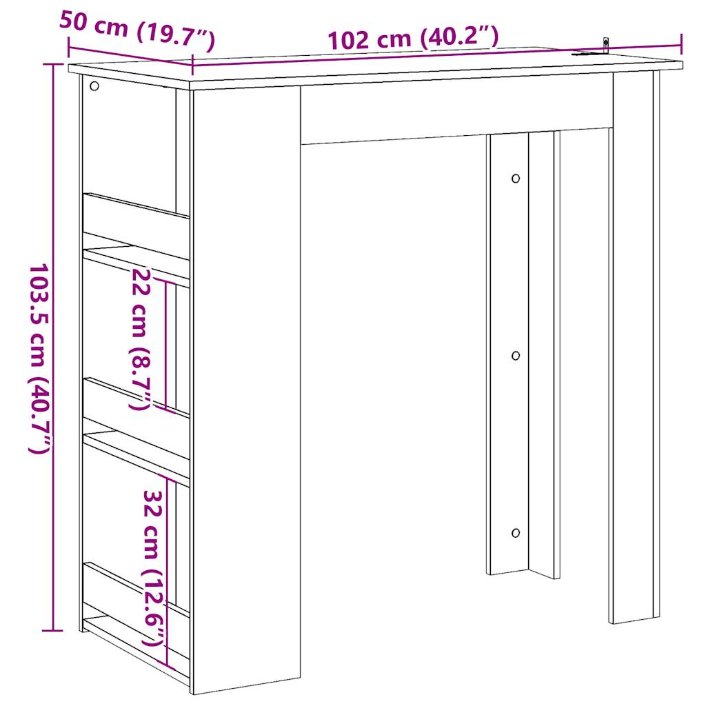 Bartisch mit Regal Altholz-Optik 102x50x103,5 cm