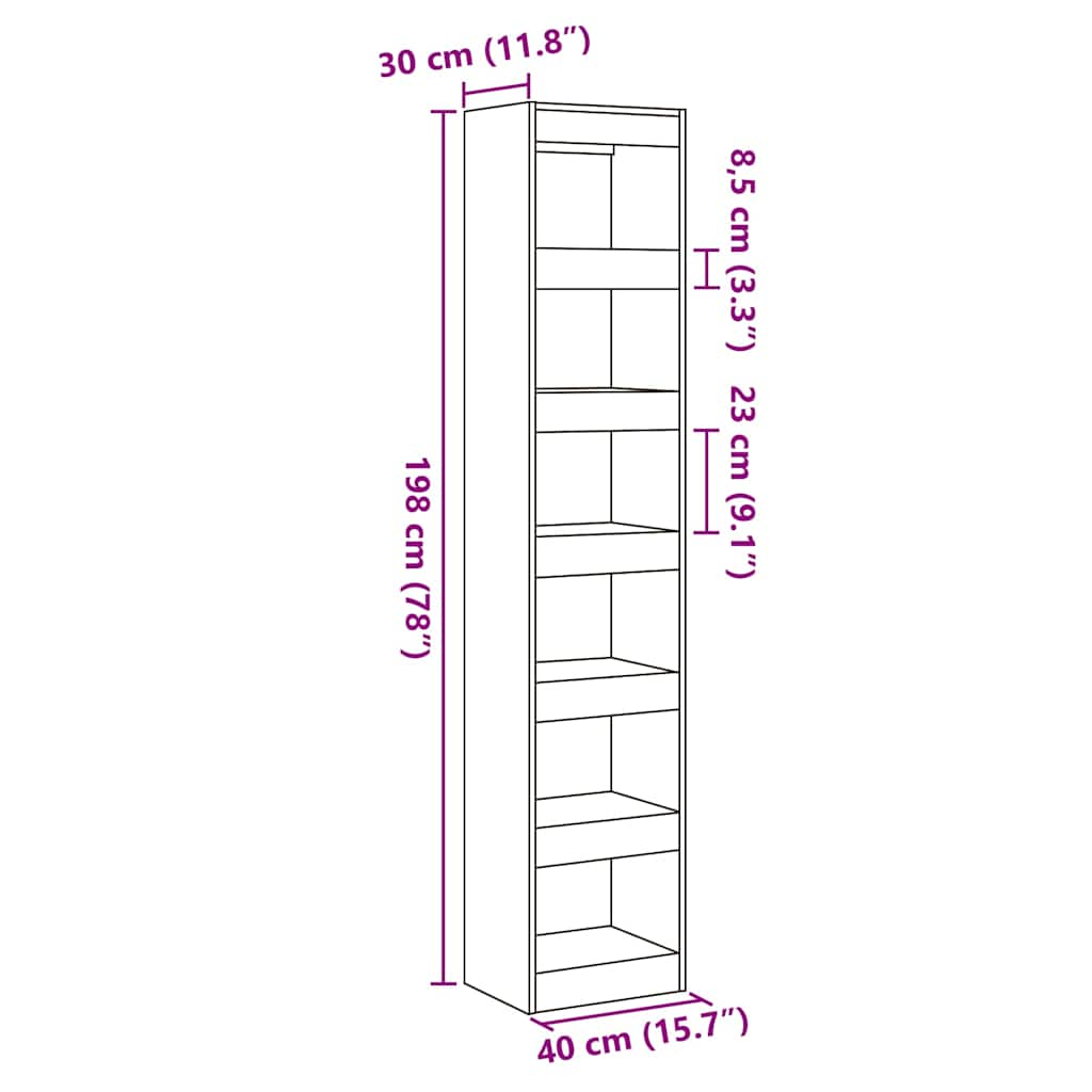 Bücherregal/Raumteiler Altholz-Optik 40x30x198 cm